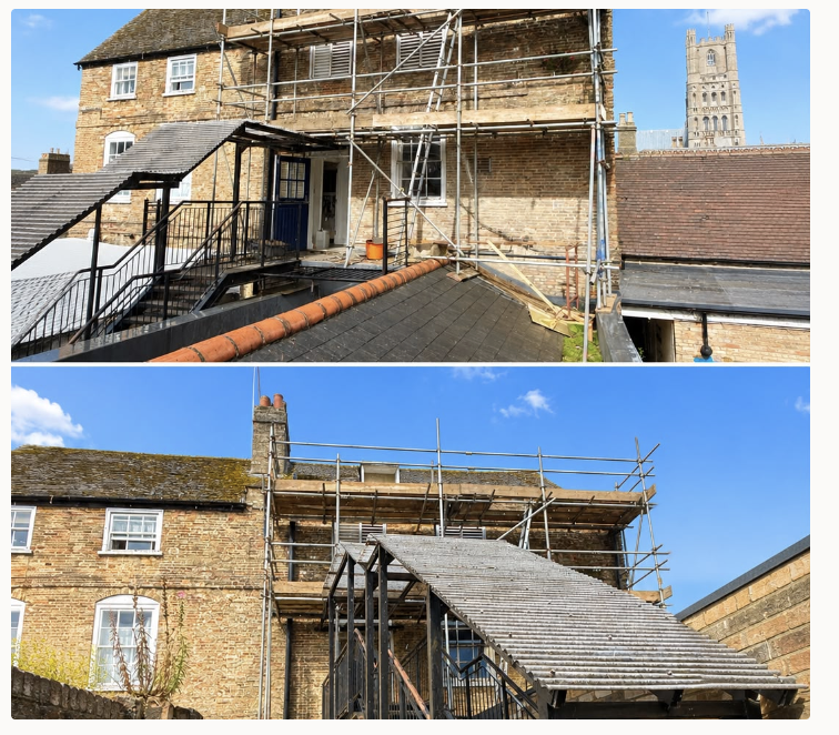 Scaffolded period buildings near Ely Cathedral with safe access and weather protection